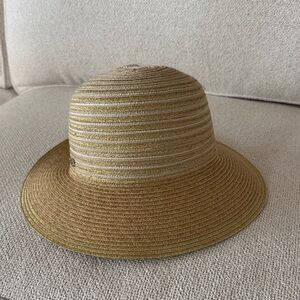 Women's Gold and Cream Striped Braided Sun Hat
